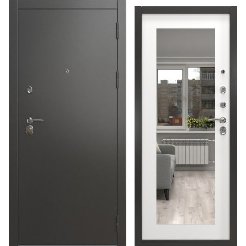 Входная дверь EPorta А-00/69-Z люкс (Муар черное серебро / Шагрень белая, с зеркалом)