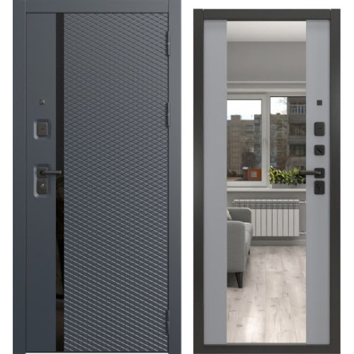 Входная дверь EPorta Н-158/71-Z люкс (Шагрень черная / Шагрень серая, с зеркалом)